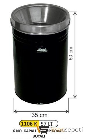 Arı Metal 1106 K Kapalı Tip Çöp Kovası Boyalı 57 Litre Siyah