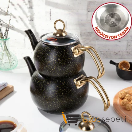 Gold Stone İndüksiyonlu Küre Çaydanlık Takımı Orta Boy (1+2 lt)