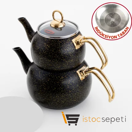 Gold Stone İndüksiyonlu Küre Çaydanlık Takımı Orta Boy (1+2 lt)