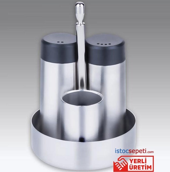 Yuvarlak Standlı Plastik Başlıklı Tuzluk Takımı
