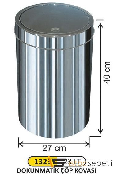 Arı Metal 1323 Dokunmatik Çöp Kovası Paslanmaz 23 Litre İtme Kapak 27*40 Cm