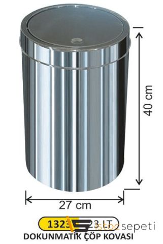 Arı Metal 1323 Dokunmatik Çöp Kovası Paslanmaz 23 Litre İtme Kapak 27*40 Cm