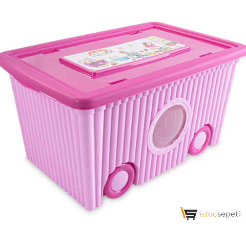 Flora Trendy Tekerlekli Pembe Oyuncak Kutusu 60 lt F379