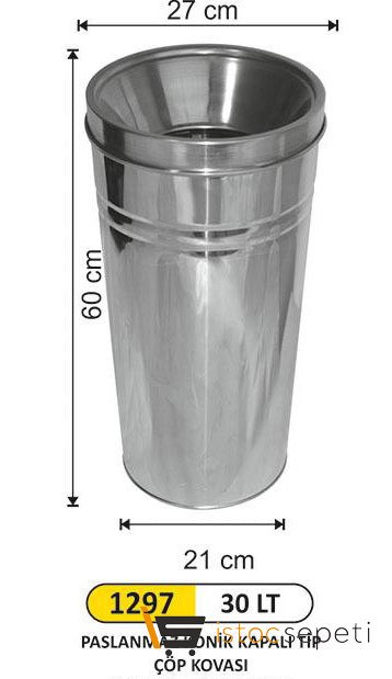 Arı Metal 1297 Paslanmaz Konik Çöp Kovası 30 Litre
