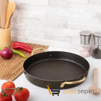 38 Cm Pırlanta Yuvarlak Kulplu Tepsi