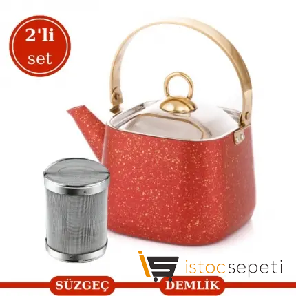 Red Kare Bitki Çayı Demliği 1.25 lt ve Kafes Tel Süzgeç