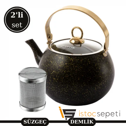 Gold Stone Küre Bitki Çayı Demliği 3 lt ve Kafes Tel Süzgeç
