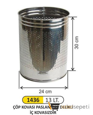 Arı Metal 1436 Ofis Çöp Kovası 13 Lt Paslanmaz Delikli