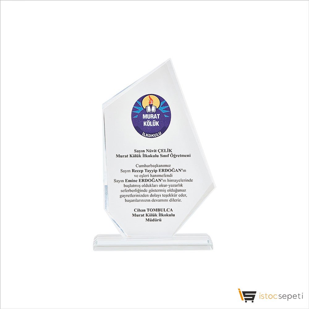 Kristal Plaket Ebat:19,5 x 11 cm Promosyon
