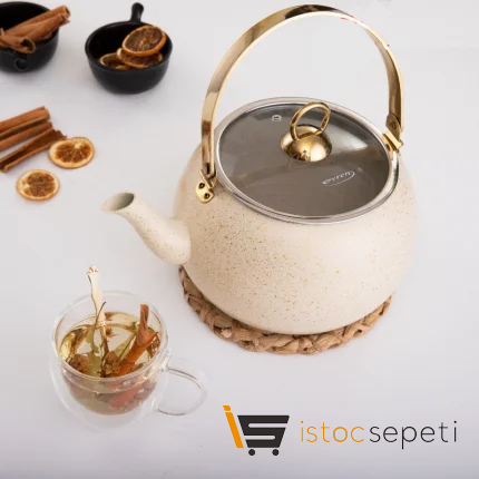 Cream Küre Bitki Çayı Demliği 3 lt