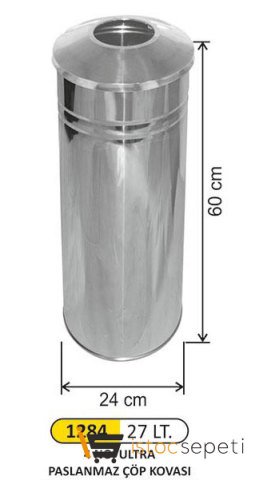 Arı Metal 1284 Ultra Paslanmaz Çöp Kovası 27 Litre 24X60 Cm