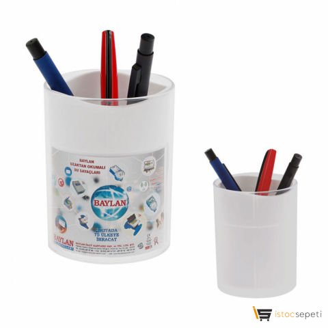 Beyaz PVC-Akrilik Kalemlik Ebat: 12.8 x 14 x 7 cm Promosyon