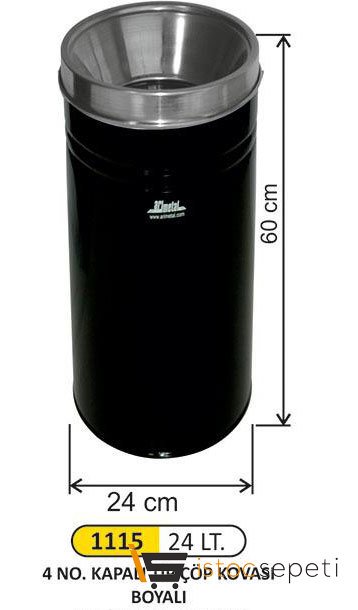 Arı Metal 1115 Kapalı Tip Çöp Kovası Boyalı 24 Litre Siyah
