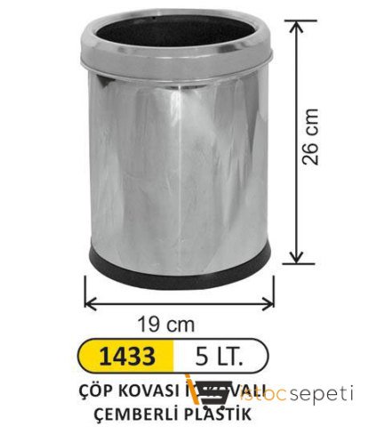 Arı Metal Ofis Tipi İç Kovalı Çemberli Paslanmaz Çöp Kovası 5 L 1433