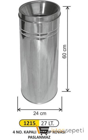 Arı Metal 1215 Kapalı Tip Çöp Kovası Paslanmaz 27 Litre