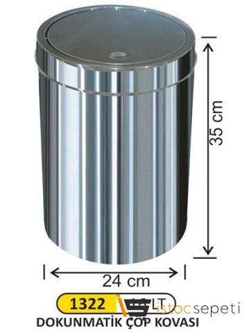 Arı Metal 1322 Dokunmatik Çöp Kovası Paslanmaz 16 Litre İtme Kapak 24*35 Cm