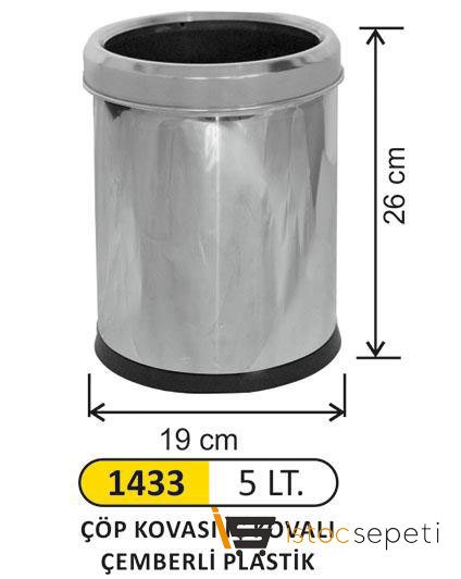 Arı Metal 1433 5 lt Ofis Tipi Çemberli Çöp Kovası Paslanmaz Çelik