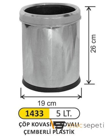 Arı Metal 1433 5 lt Ofis Tipi Çemberli Çöp Kovası Paslanmaz Çelik
