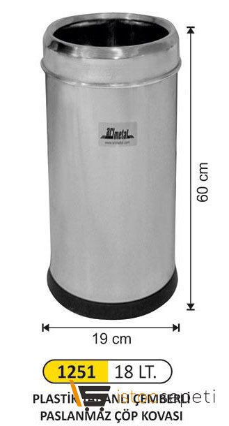 Arı Metal 1251 18 Lt Plastik Tabanlı Çemberli Paslanmaz Çöp Kovası