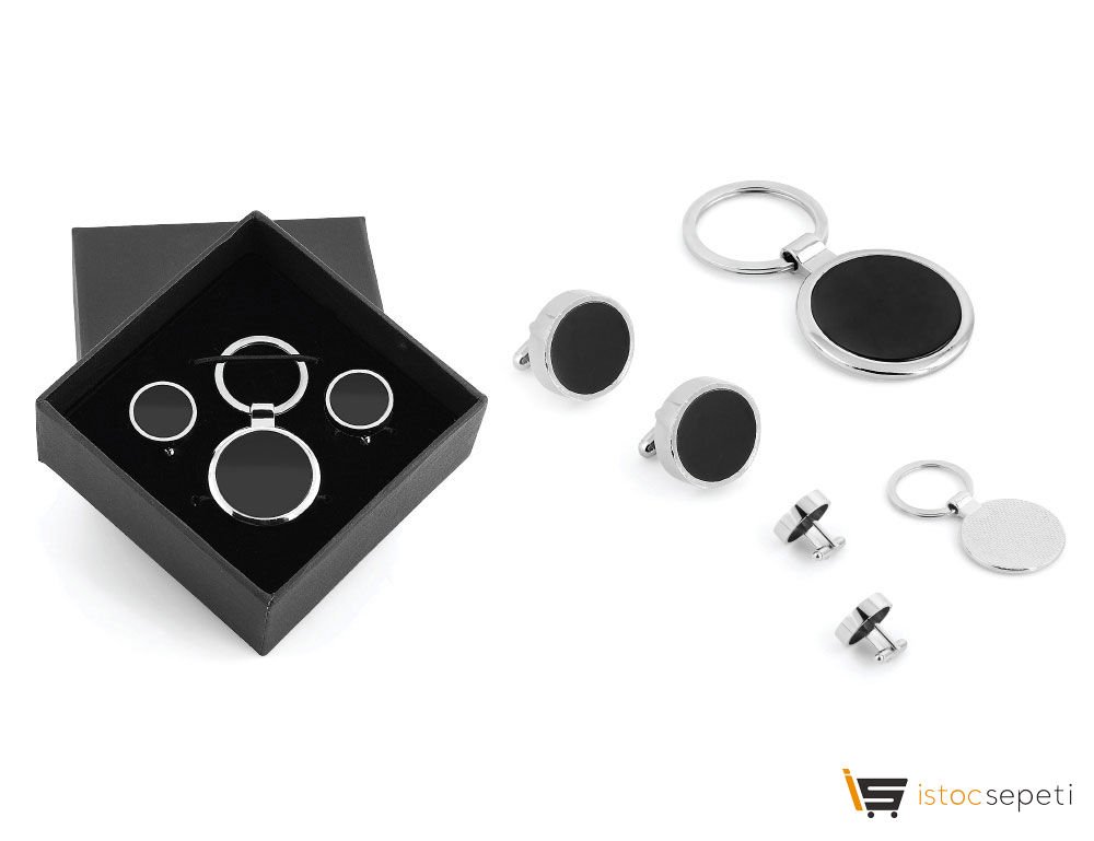 Kutulu Metal Anahtarlık Kol Düğmeli Set Promosyon