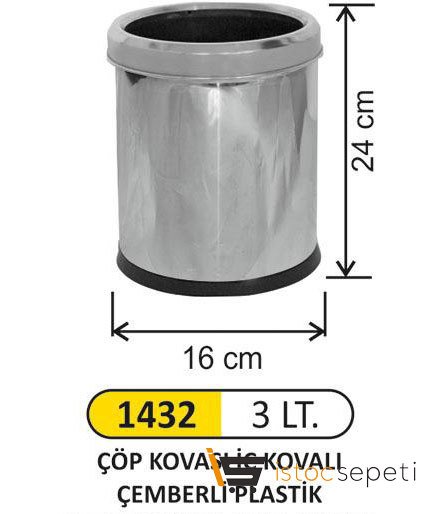 Arı Metal Ofis Tipi İç Kovalı Çemberli Paslanmaz Çöp Kovası 3 L 1432