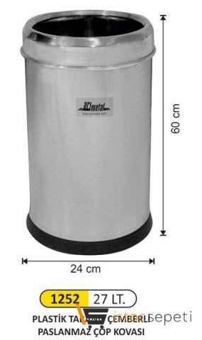 Arı Metal 1252 27 Lt Plastik Tabanlı Çemberli Çöp Kovası