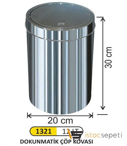 Arı Metal 1321 Dokunmatik Çöp Kovası Paslanaz 12 Litre İtme Kapak 20*30 Cm