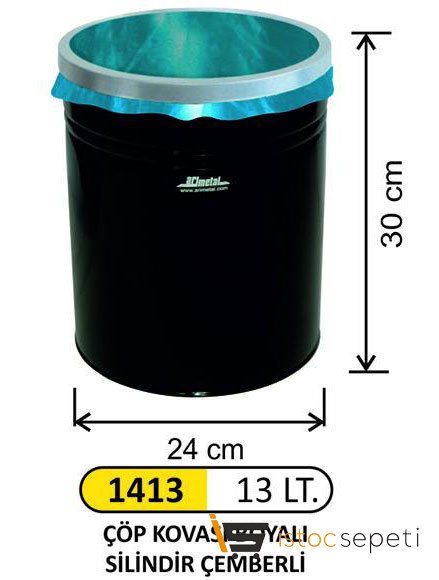 Arı Metal 1413 Ofis Tipi Çöp Kovası Çemberli 13 L Boyalı