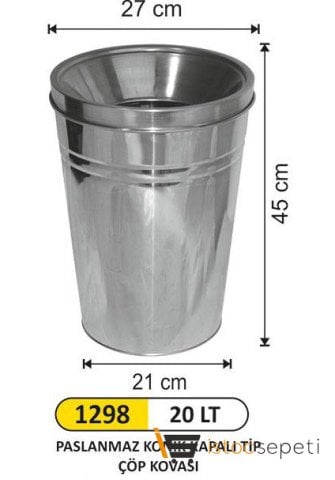 Arı Metal 1298 Paslanmaz Konik Çöp Kovası 20 Litre