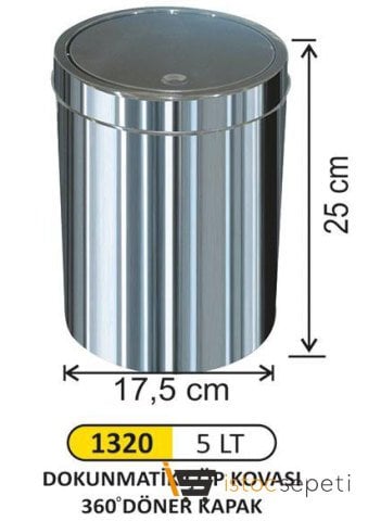 Arı Metal 1320 Dokunmatik Çöp Kovası Paslanmaz 5 Litre İtme Kapak 18*25 Cm