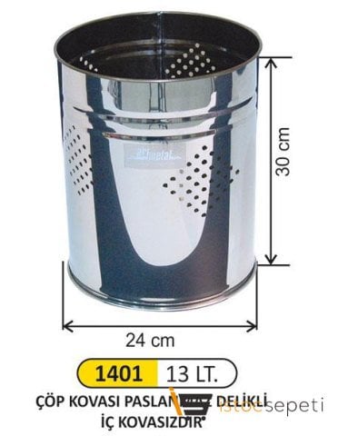Arı Metal 1401 Ofis Tipi Çöp Kovası Paslanmaz Delikli