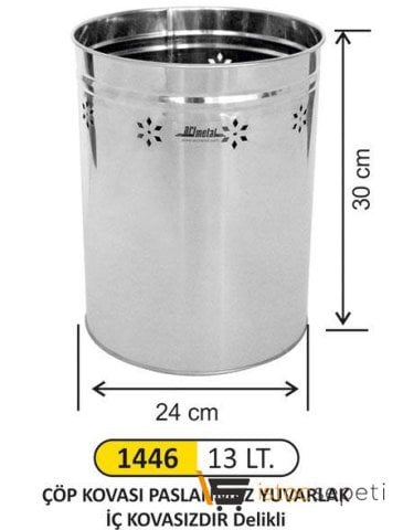 Arı Metal 1446 13 Lt Çöp Kovası Paslanmaz Yuvarlak İç Kovasız Delikli