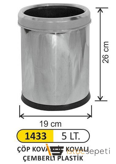 Arı Metal 1433 Ofis Tipi Paslanmaz Çöp Kovası Paslanmaz Çemberli
