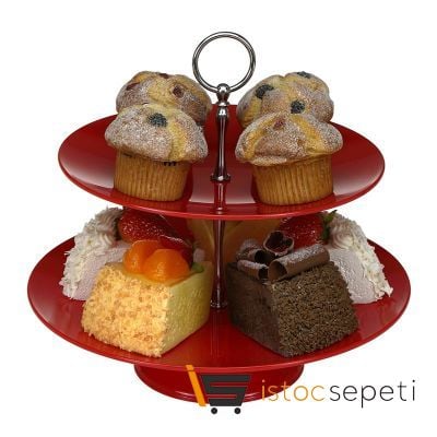Yuvarlak Gastronomi Teşhir Tepsisi 2 Katlı 25x30 cm