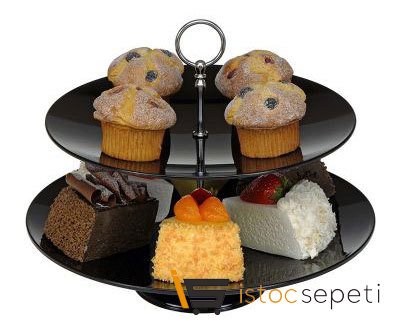 Yuvarlak Gastronomi Teşhir Tepsisi 2 Katlı 30x35 cm