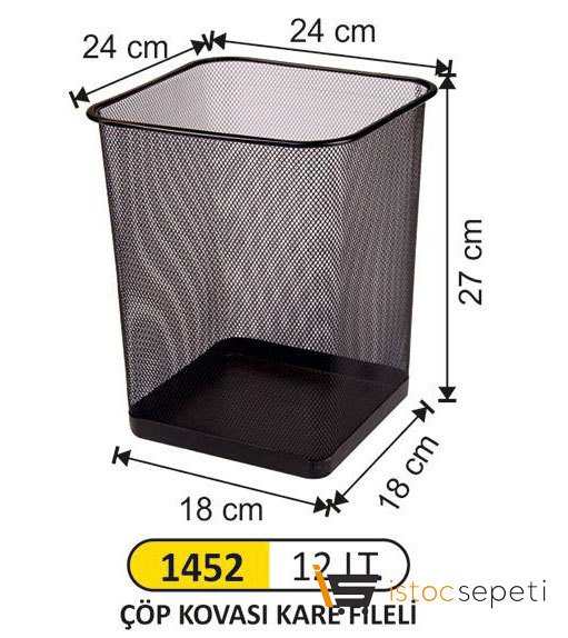 Arı Metal 1452 12 Lt Çöp Kovası Kare Fileli