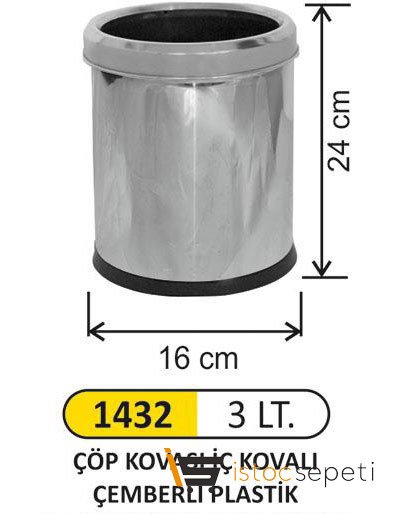 Arı Metal 1432 Ofis Tipi Paslanmaz Çöp Kovası 3 Litre Çemberli
