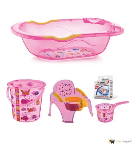 Pembe Şeffaf Küvet - Banyo Seti 5 Parça