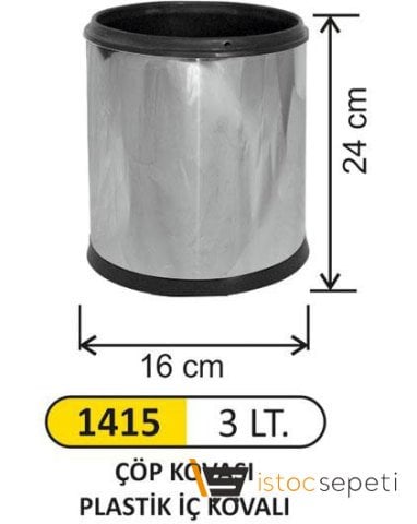 Arı Metal 1415 Ofis Çöp Kovası Paslanmaz 3 Litre