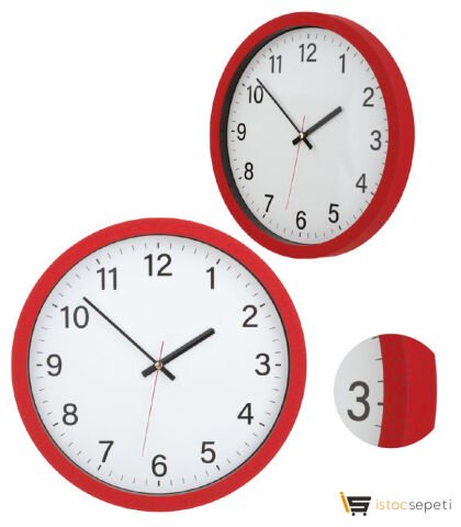 Kırmızı Çatlak Desenli Plastik Duvar Saati Promosyon