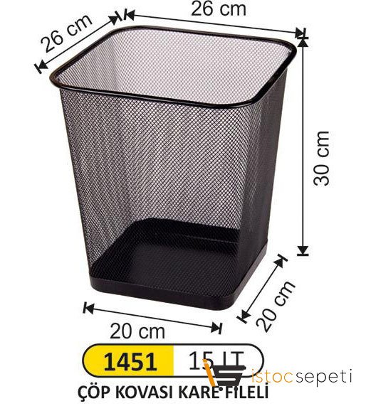 Arı Metal 1451 15 Lt Kare Çöp Kovası Fileli