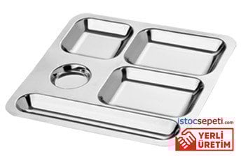 Kare Model Kreş Tipi Tabldot Tabak Çelik Servis Tabağı 5 Gözlü