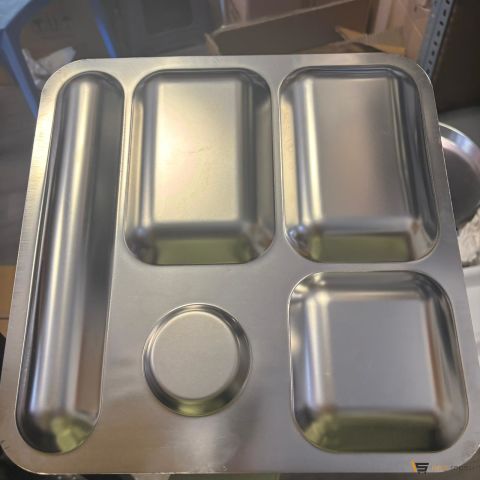 Kare Model Kreş Tipi Tabldot Tabak Çelik Servis Tabağı 5 Gözlü