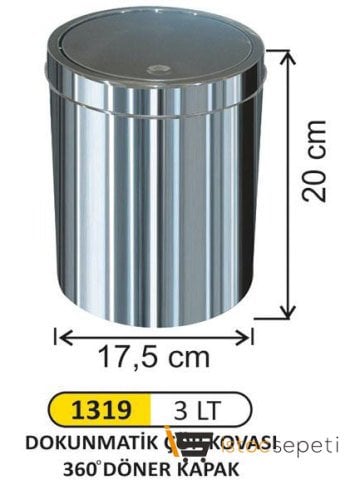 Arı Metal 1319 Dokunmatik Çöp Kovası Paslanmaz 3 Litre İtme Kapak 18*20 Cm