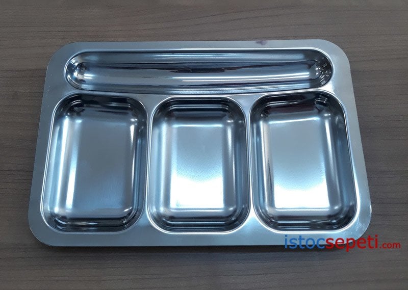 Kreş Tipi Çelik Tabldot Tabaklar 4 Gözlü Self Servis Tabağı