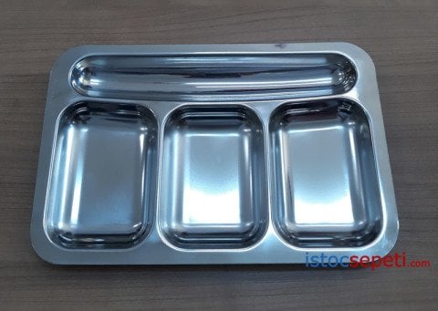 Kreş Tipi Çelik Tabldot Tabaklar 4 Gözlü Self Servis Tabağı