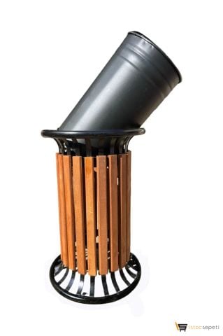 Ahşap Kaplamalı Çemberli Dış Mekan Çöp Kovası