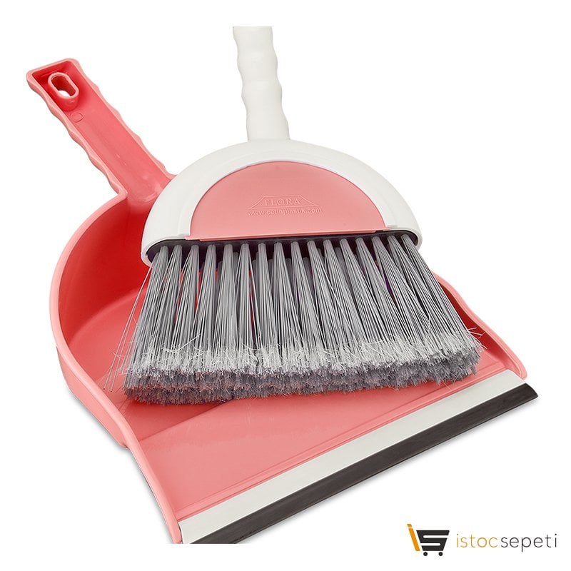 F033  Flora Süpürgeli Faraş Takımı Lastik Uçlu Fransiz pembe