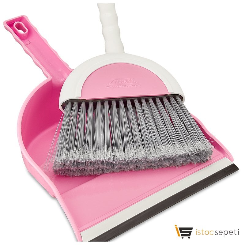 F033  Flora Süpürgeli Faraş Takımı Lastik Uçlu  pembe