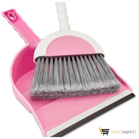 F033  Flora Süpürgeli Faraş Takımı Lastik Uçlu  pembe